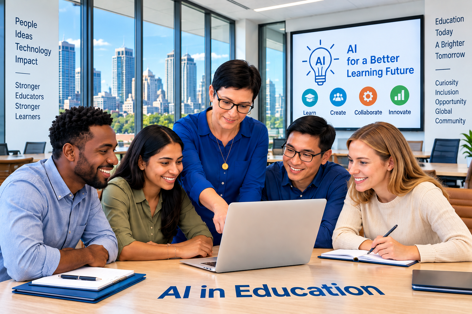 Educators collaborating with AI and educational technology
